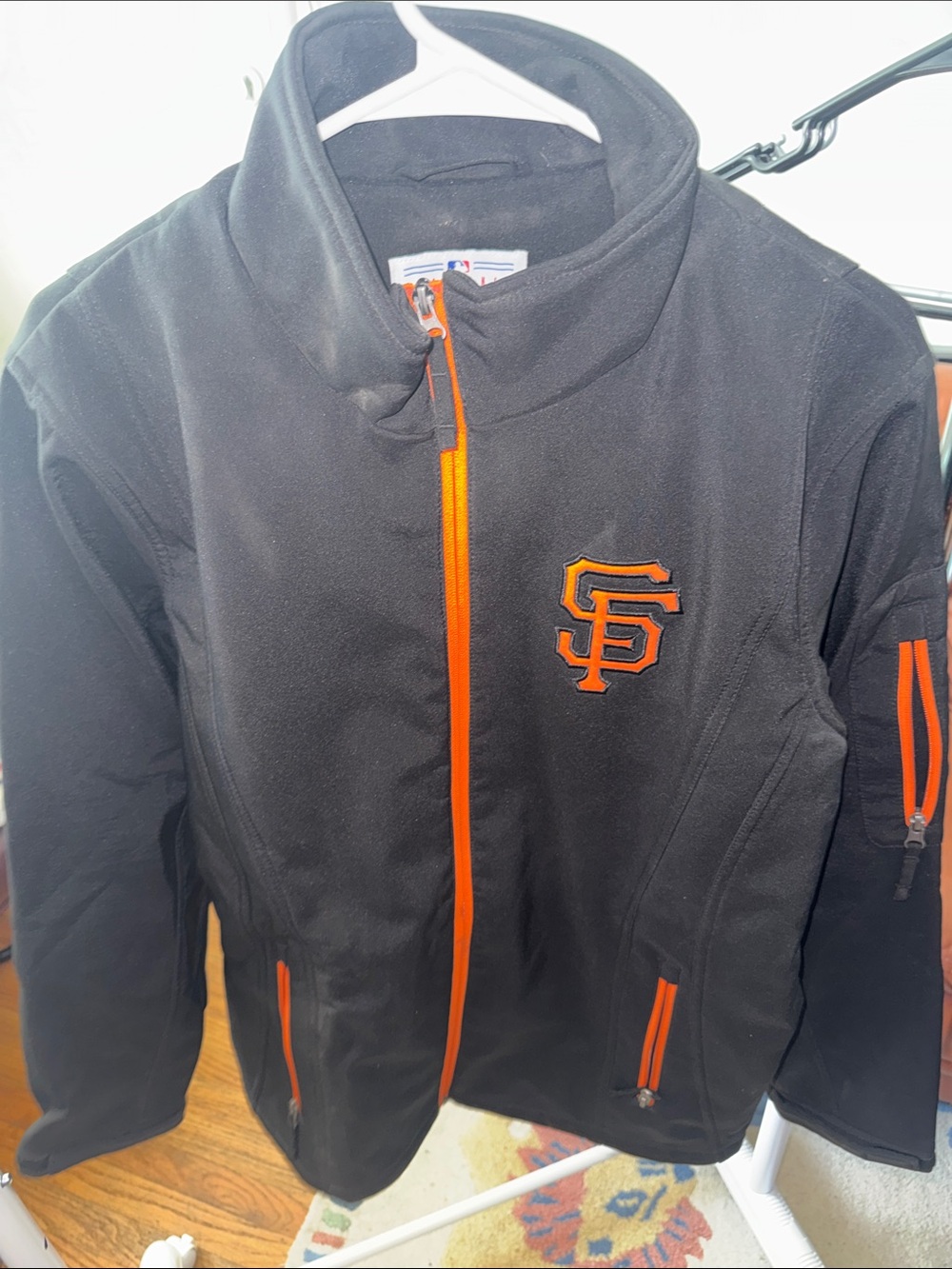 Kids Black Puffer Jacket with Orange Trim - Team Logo Embroidered